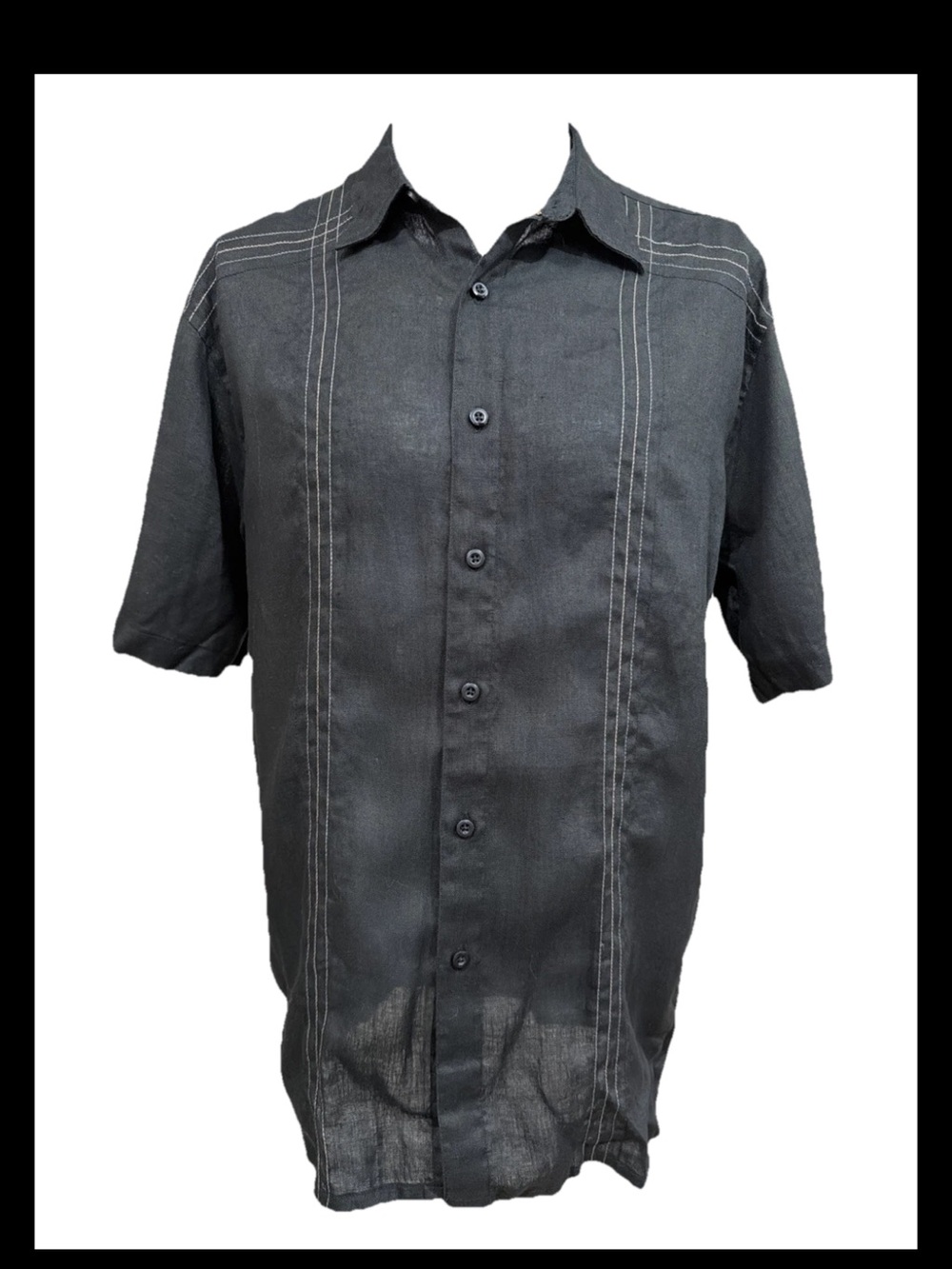 BRUNO New York Washable Linen Cuban Bowling Button Down Cool Light Shirt Sz M